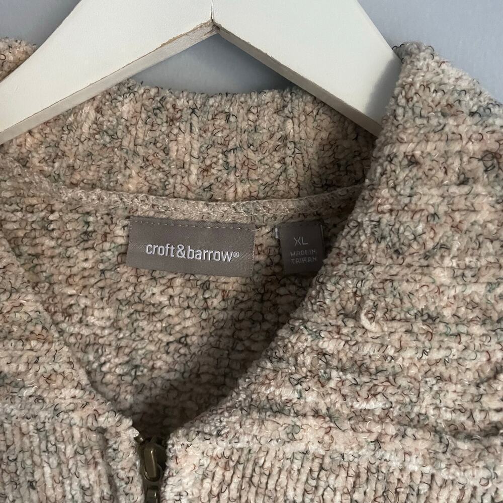 Croft & Barrow Y2K Cream Beige Chenille Sweater Knit Zip Up Cozy Heritage XL - Picture 7 of 9